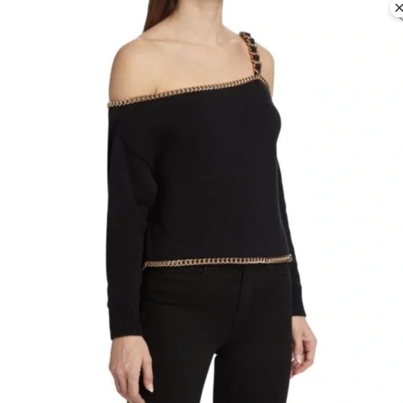 🍂NWT L’AGENCE Jayden Chain Embellished Black & Gold Sweater - Picture 3 of 8